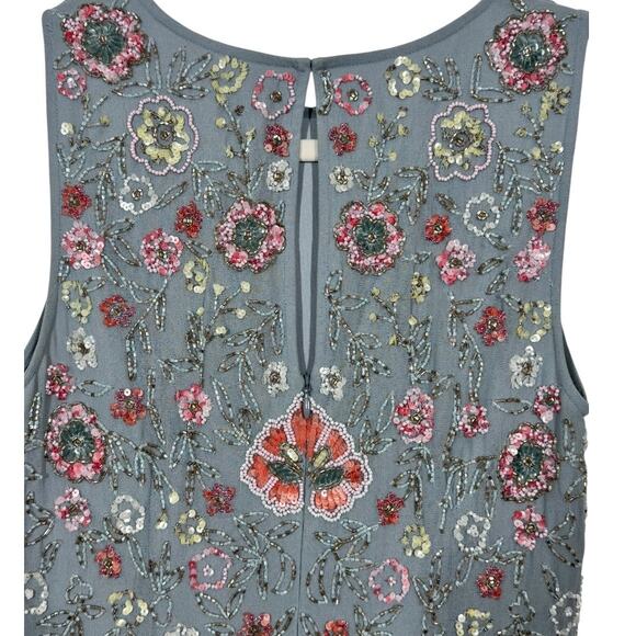 Anthropologie BHLDN Zelma Floral Beaded Embellished Dress 2 Blue Pink Short - Picture 7 of 9
